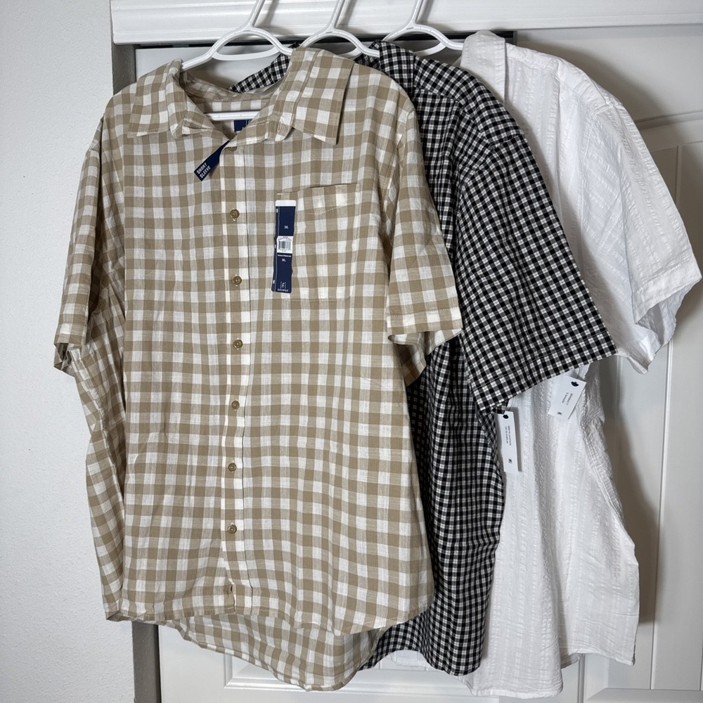 3 NEW George 3XL Men's Single Pocket Short Sleeve Button Down Shirts